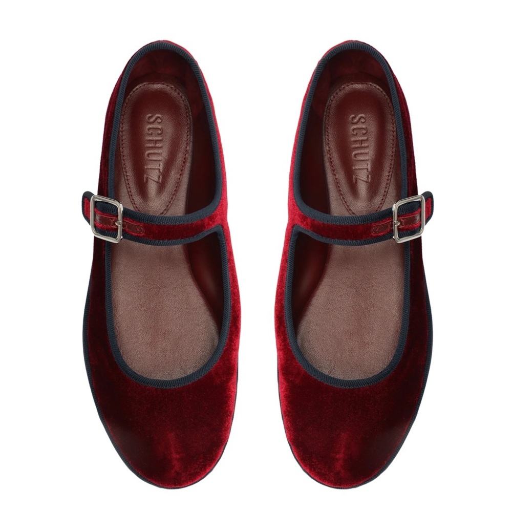 SCHUTZ Red Velvet Flats with Strap